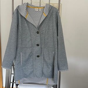Gray Hooded Button-Up Coat